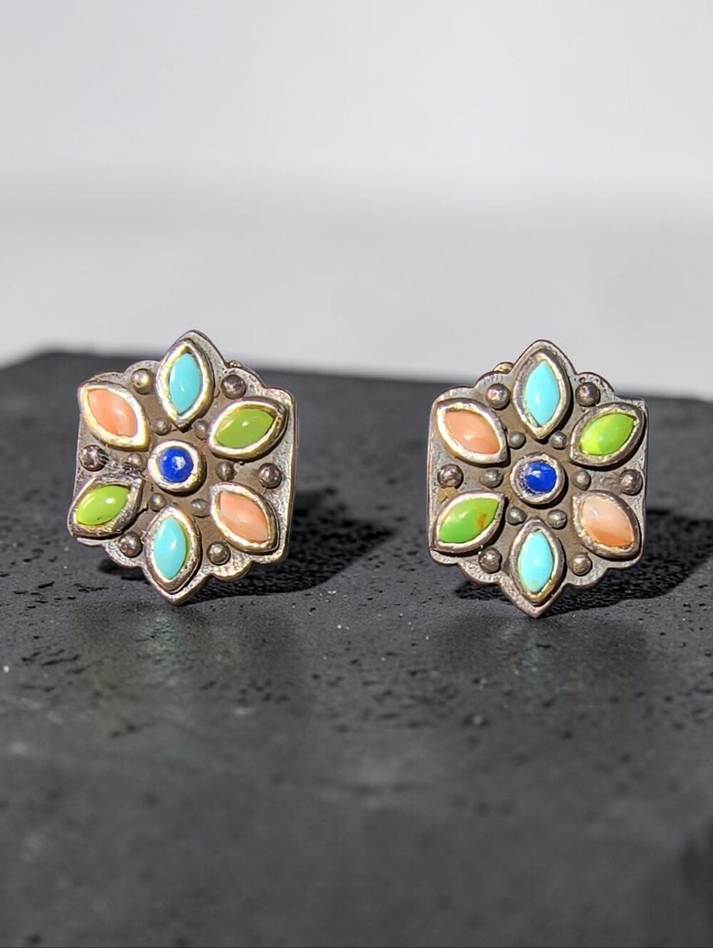 Studio Barse Signed Multi Gemstone And Sterling Silver Clip Back Earrings